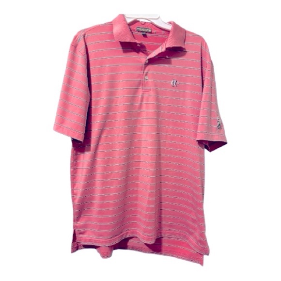 Peter Millar Summer Comfort Pink Green Striped Golf Polo Shirt Size Large - Picture 1 of 13